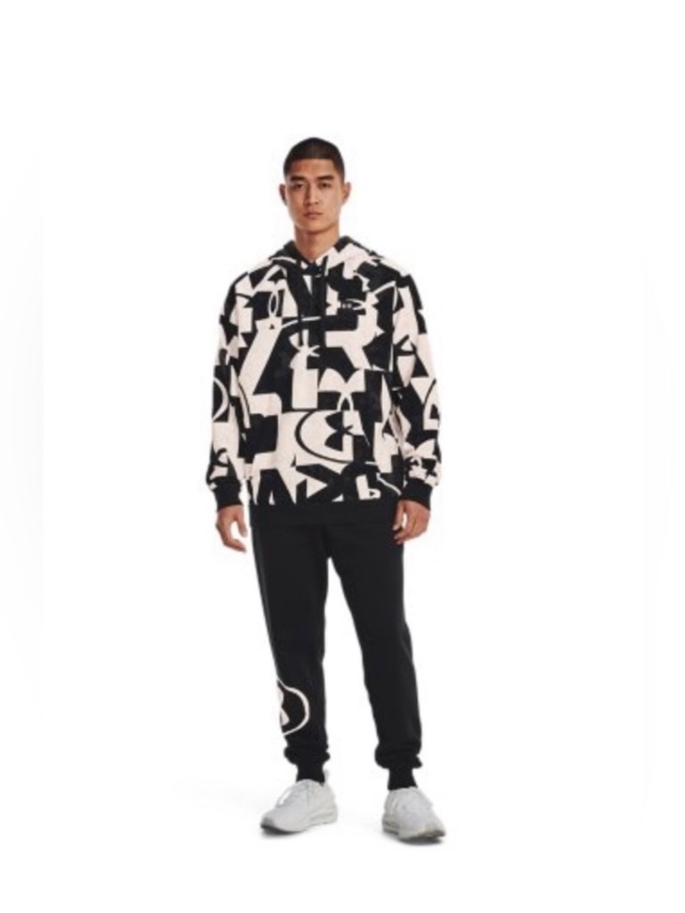 Under Armour Men's Black White Macro Branded Rival Fleece Hoodie Size Small